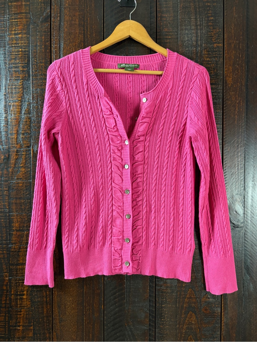 Eddie Bauer Women's Pink Cable-Knit Ruffle Cardigan - Small